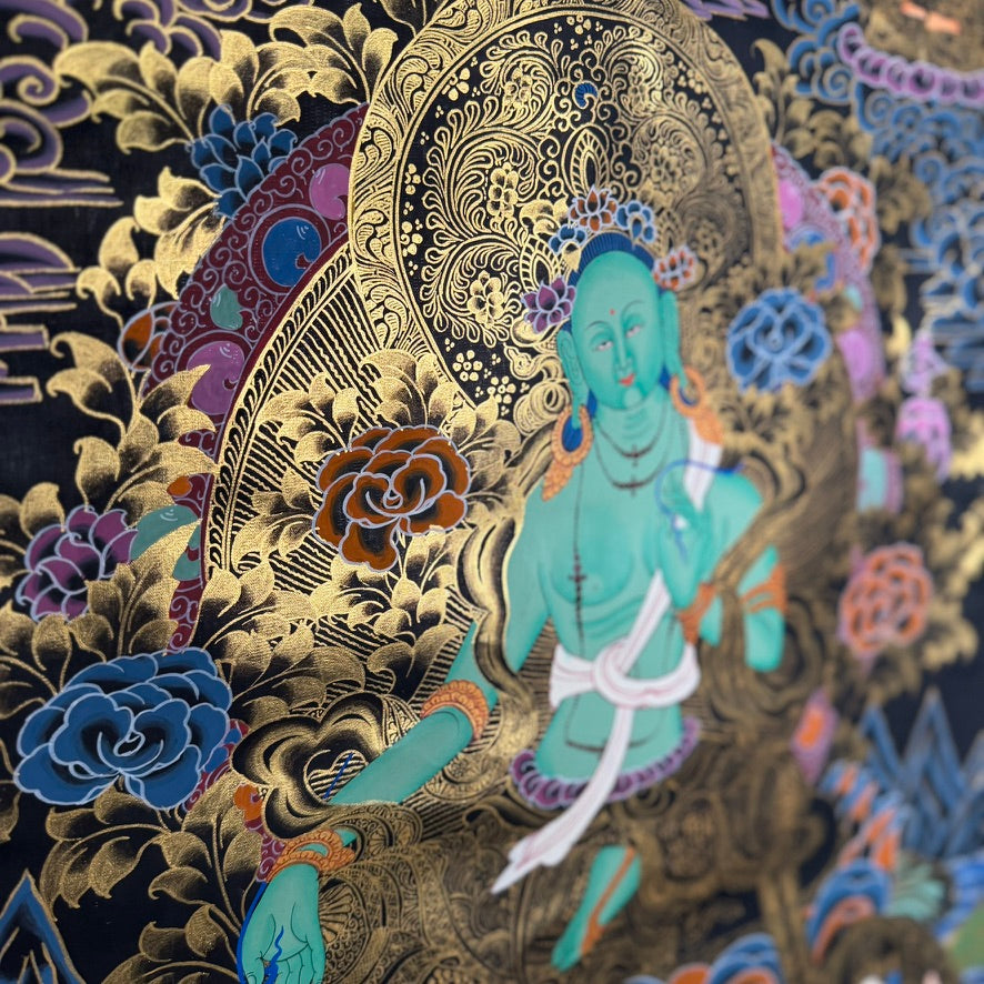 Hand-Painted Green Tara Thangka