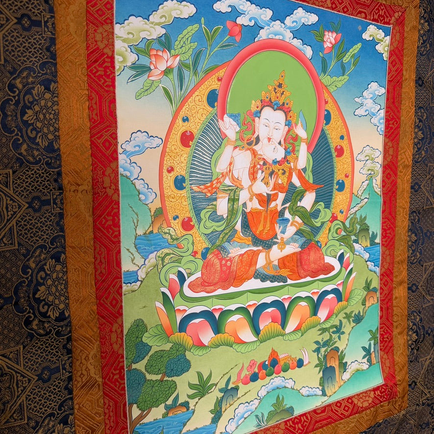 Hand-Painted White Tara Thangka